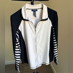 {FREE*} Chaps Black & White Striped-Sleeve Zip sporty Jacket XL